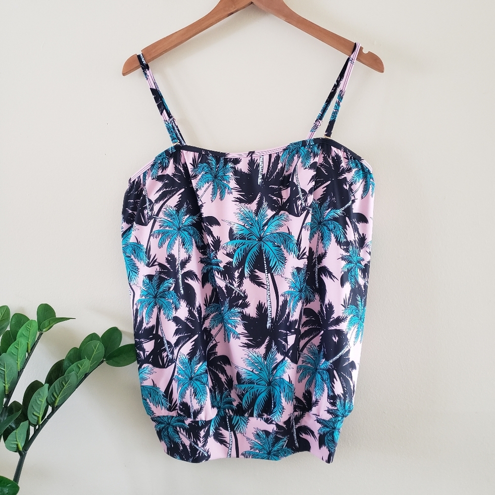 OCEAN BLUES BNWT Swim  Palm Tree Tankini W/Built In Shelf Bra - XL